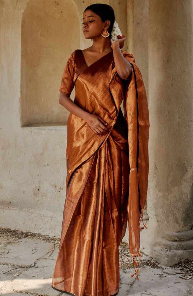 Copper Kalakar Copper Handloom Tissue Saree