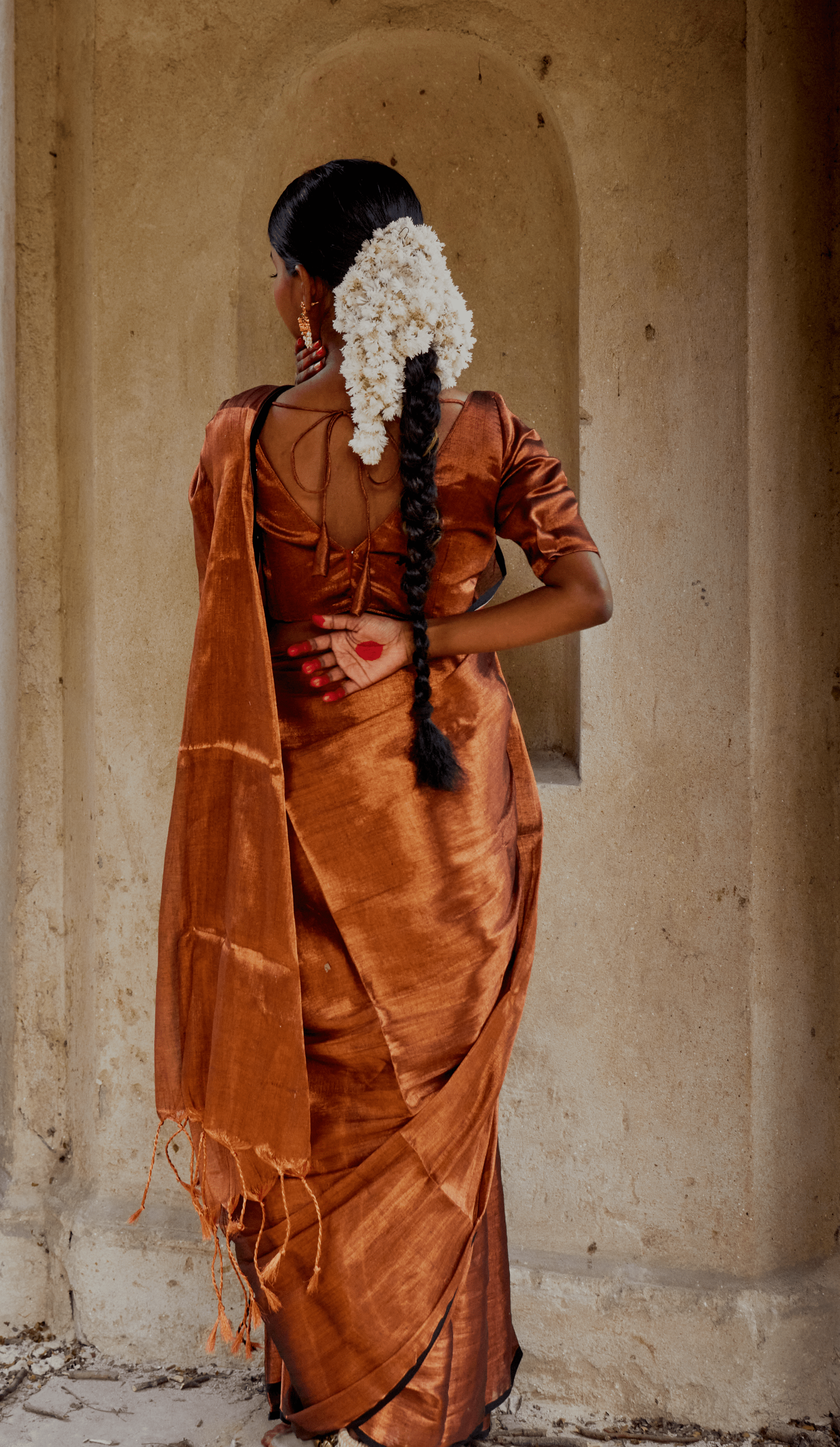 Copper Kalakar Copper Handloom Tissue Saree