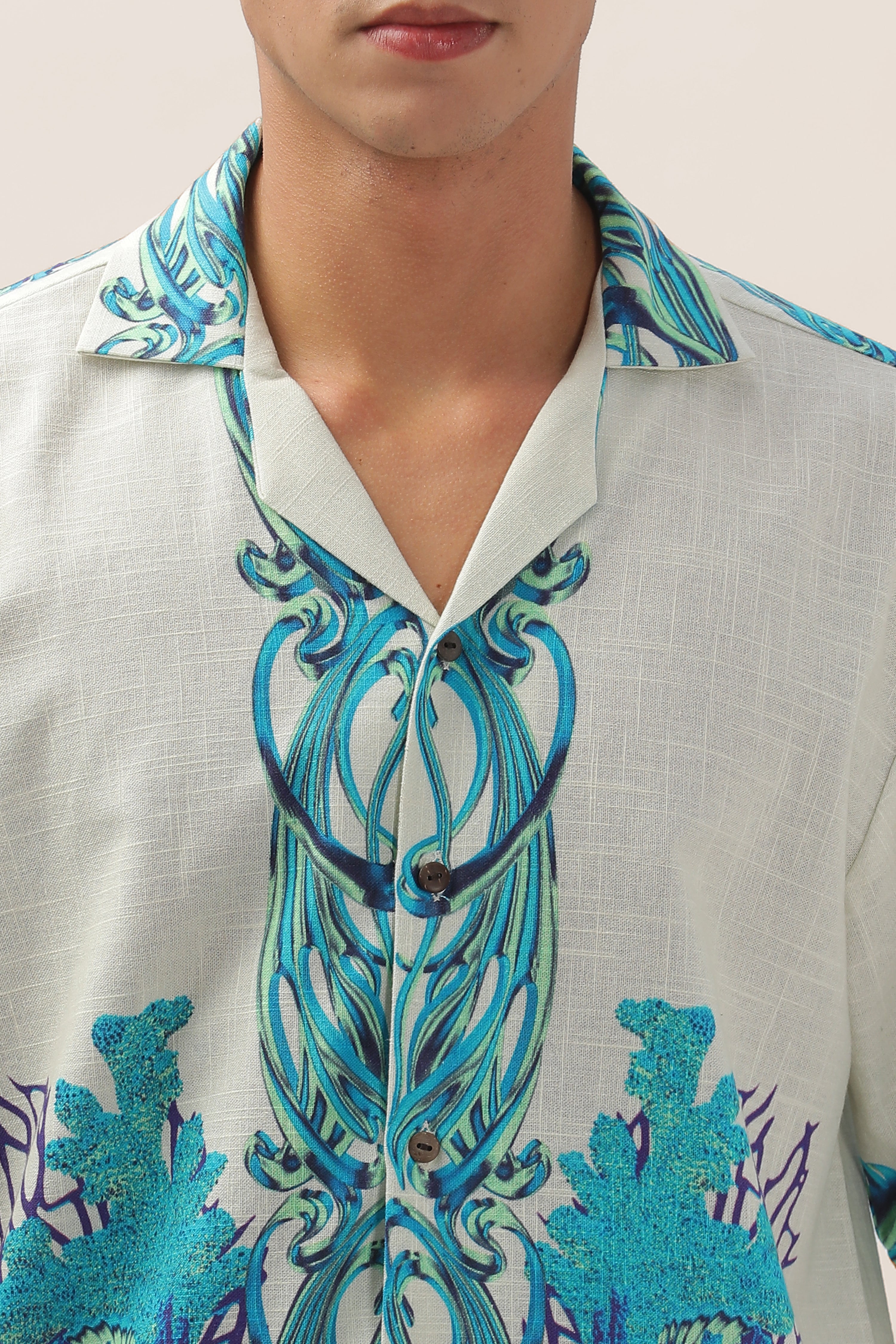 Men Pearl Garden Gauge Cotton Shirt