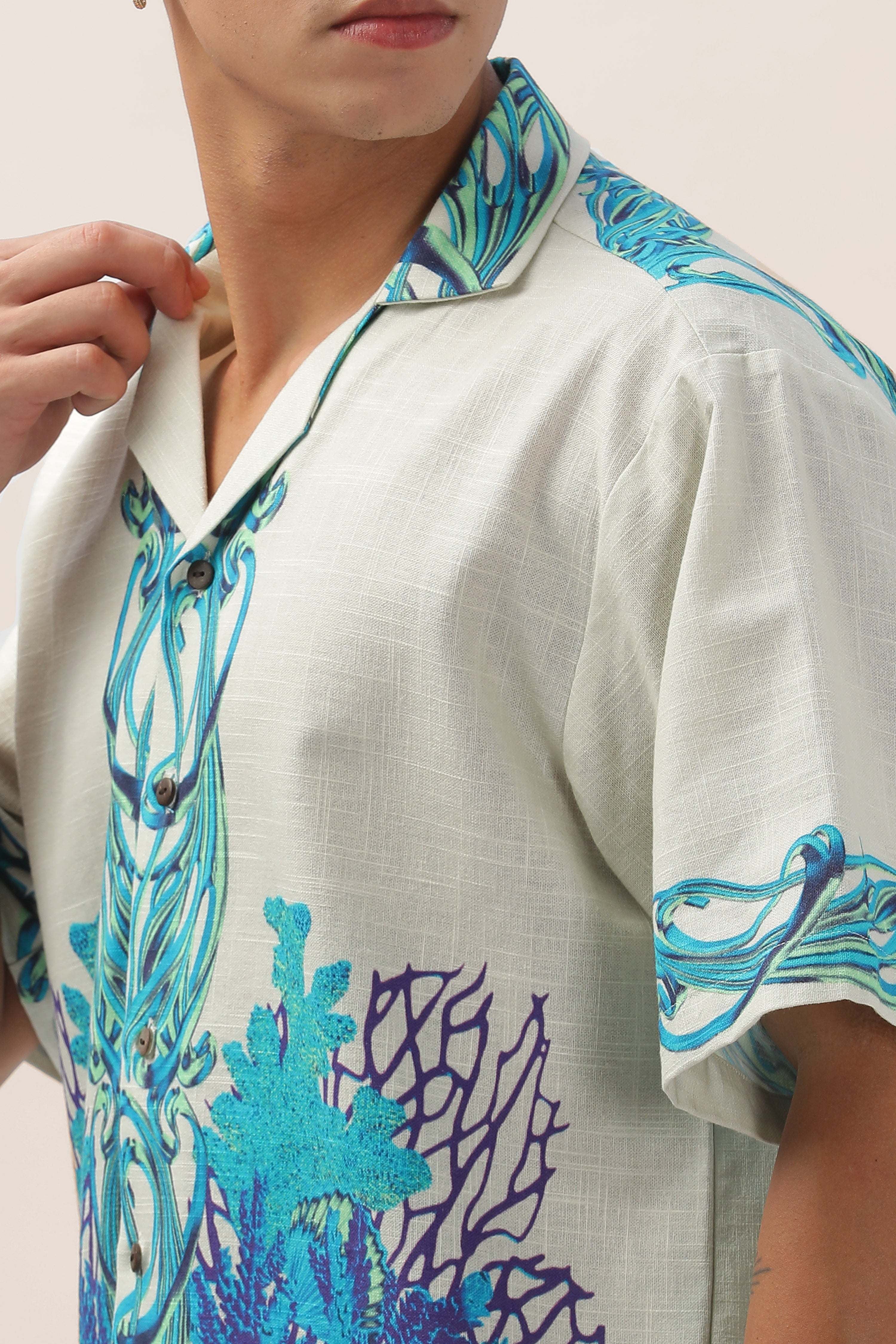 Men Pearl Garden Gauge Cotton Shirt