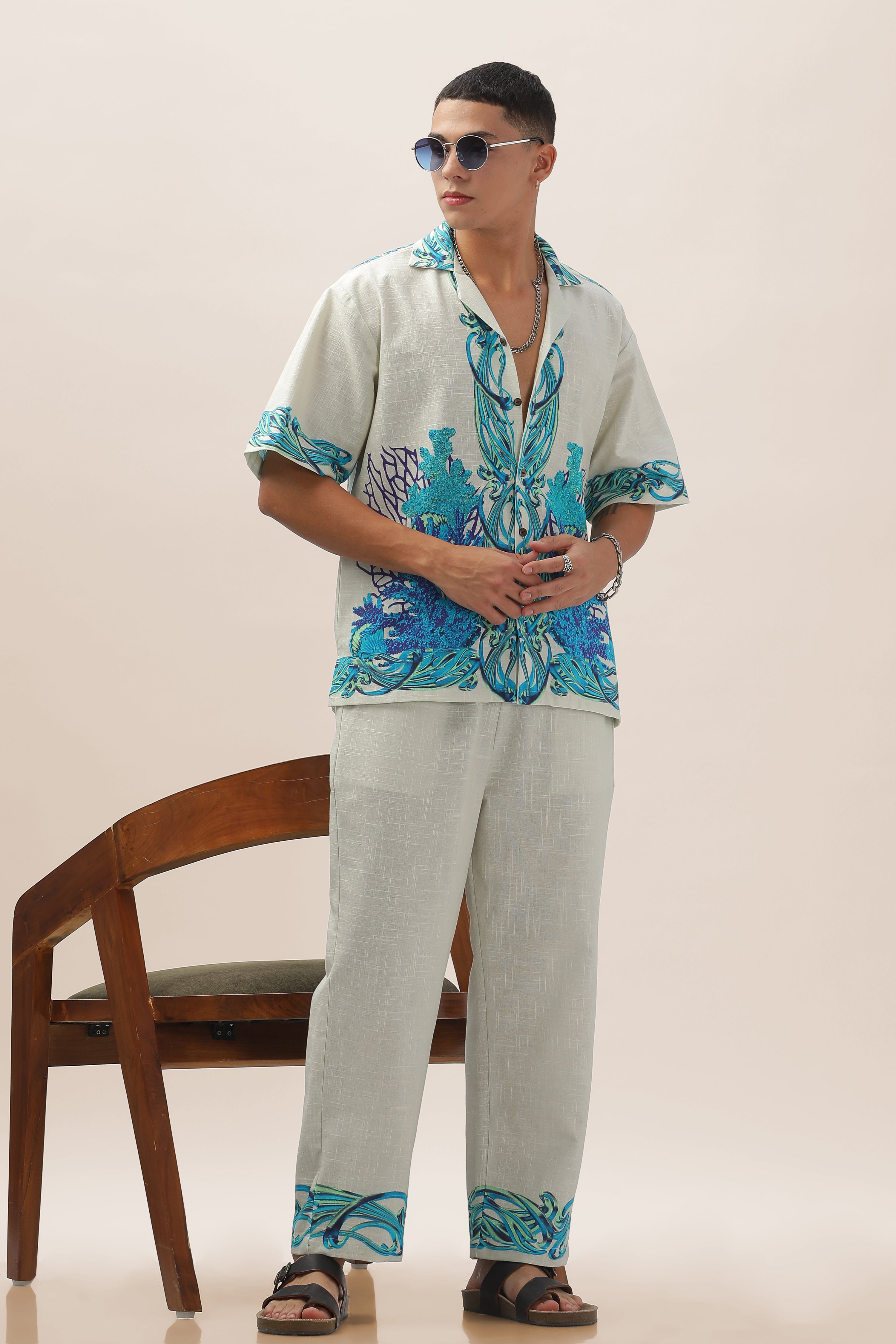 Men Pearl Garden Gauge Cotton Shirt