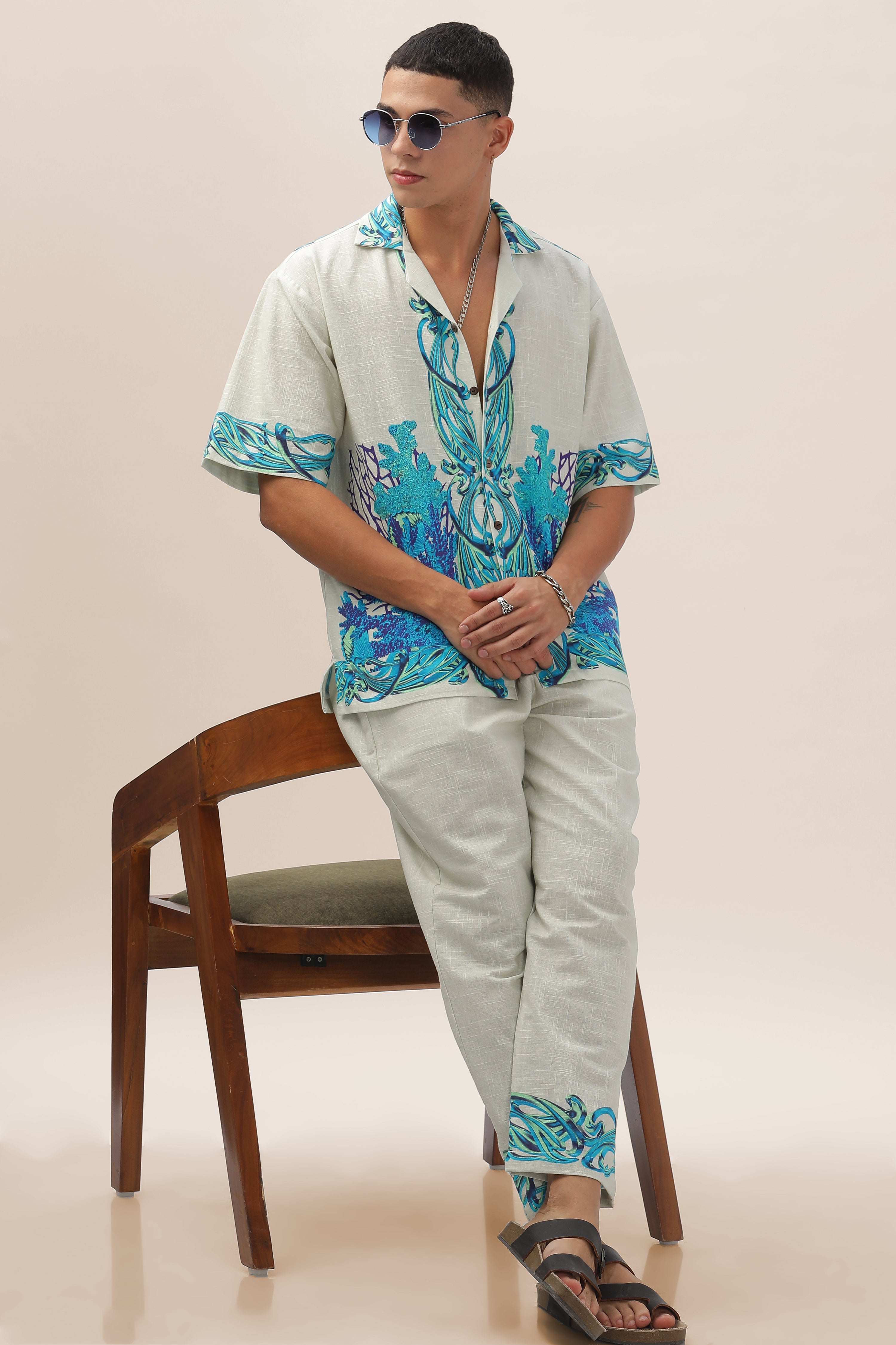 Men Pearl Garden Gauge Cotton Shirt