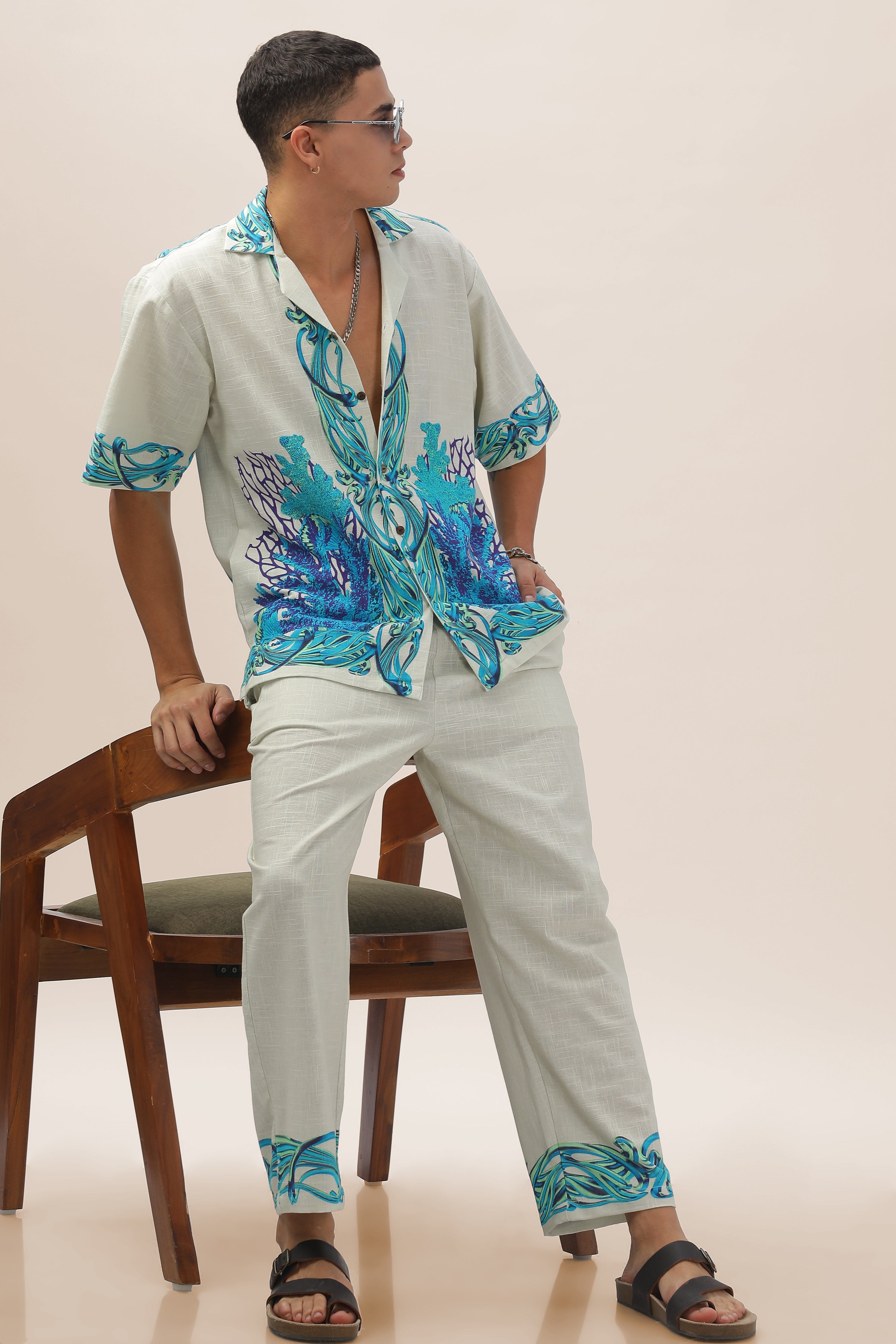 Men Pearl Garden Gauge Cotton Shirt