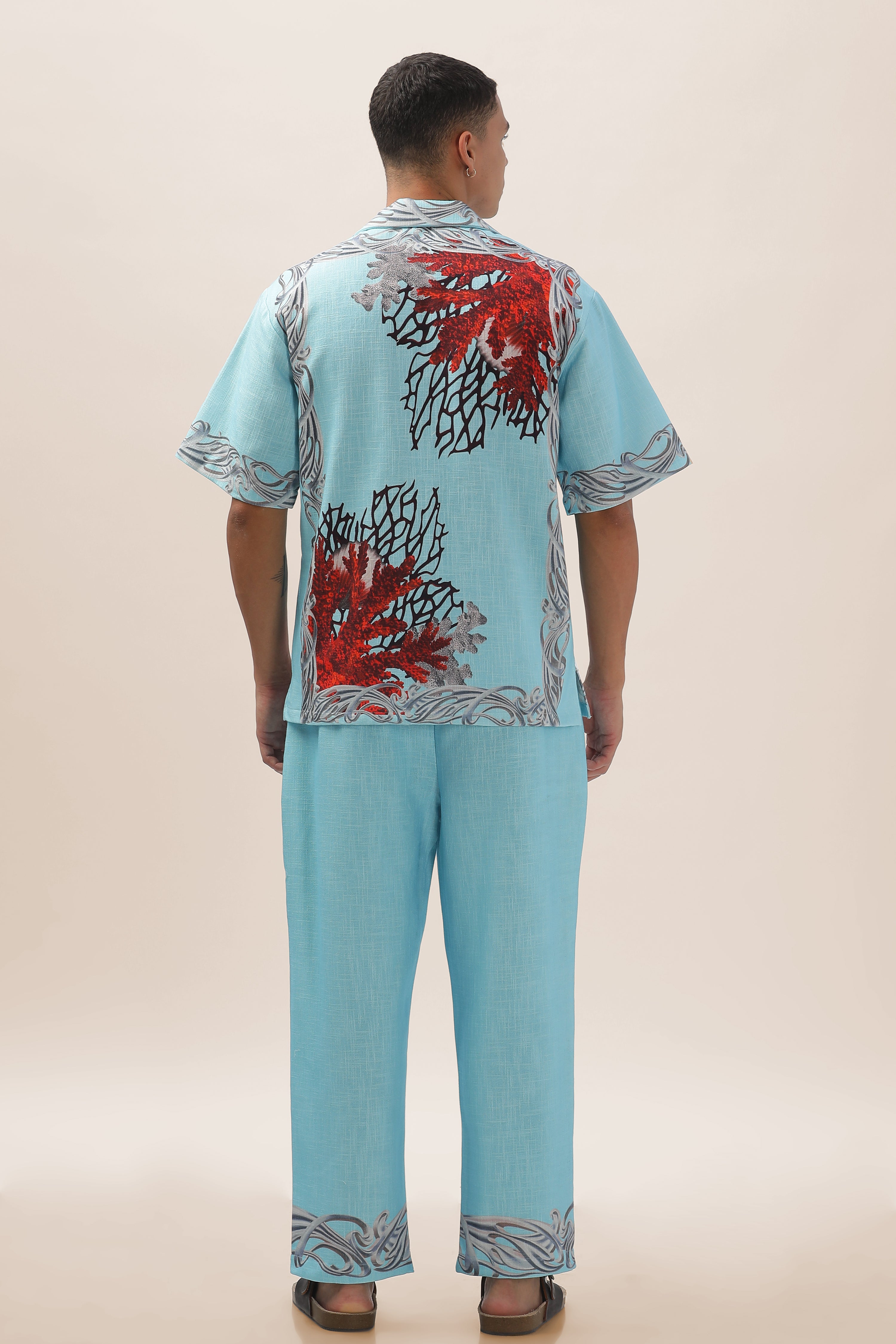 Men Ocean Bloom Cotton Hemp Shirt