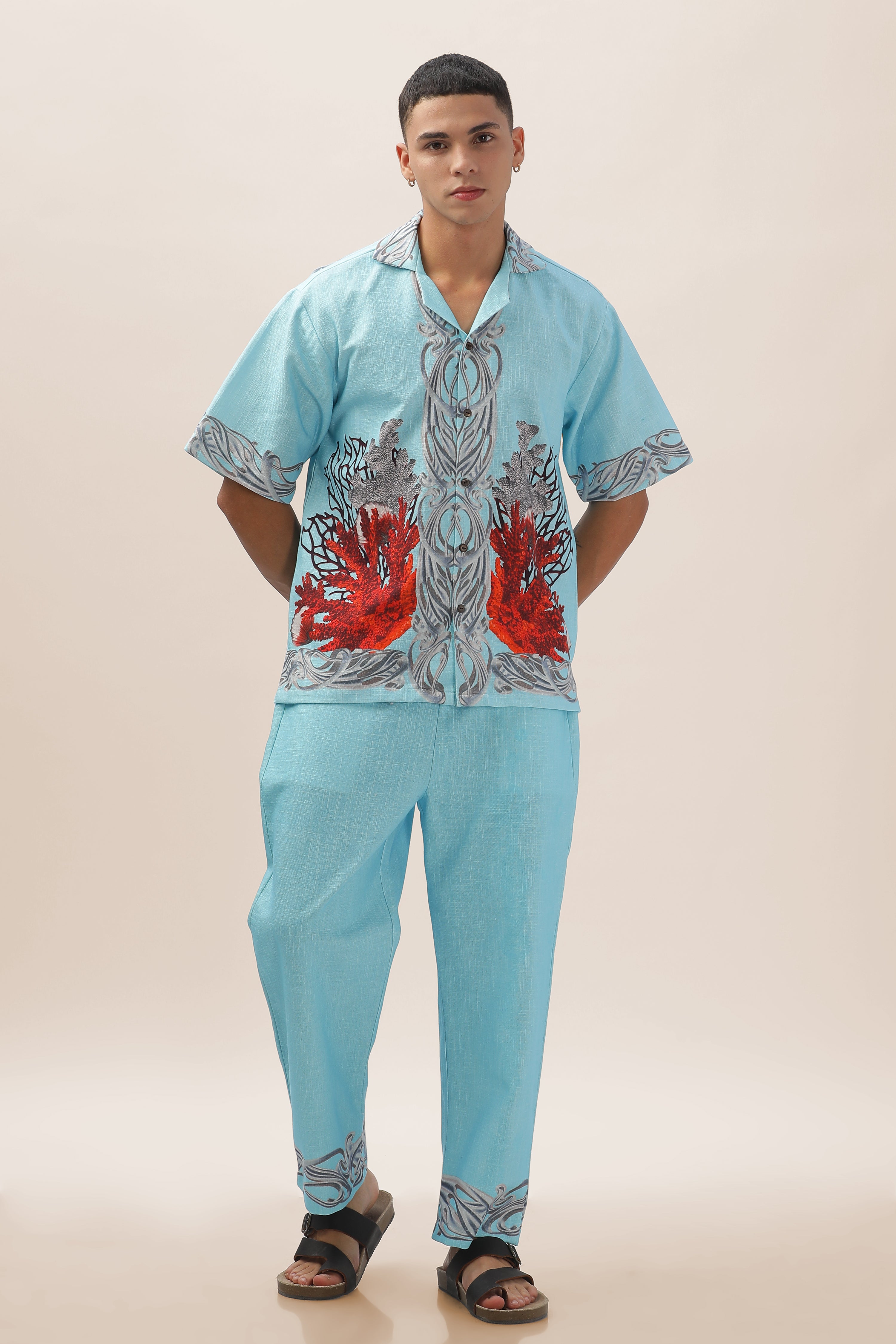 Men Ocean Bloom Cotton Hemp Shirt