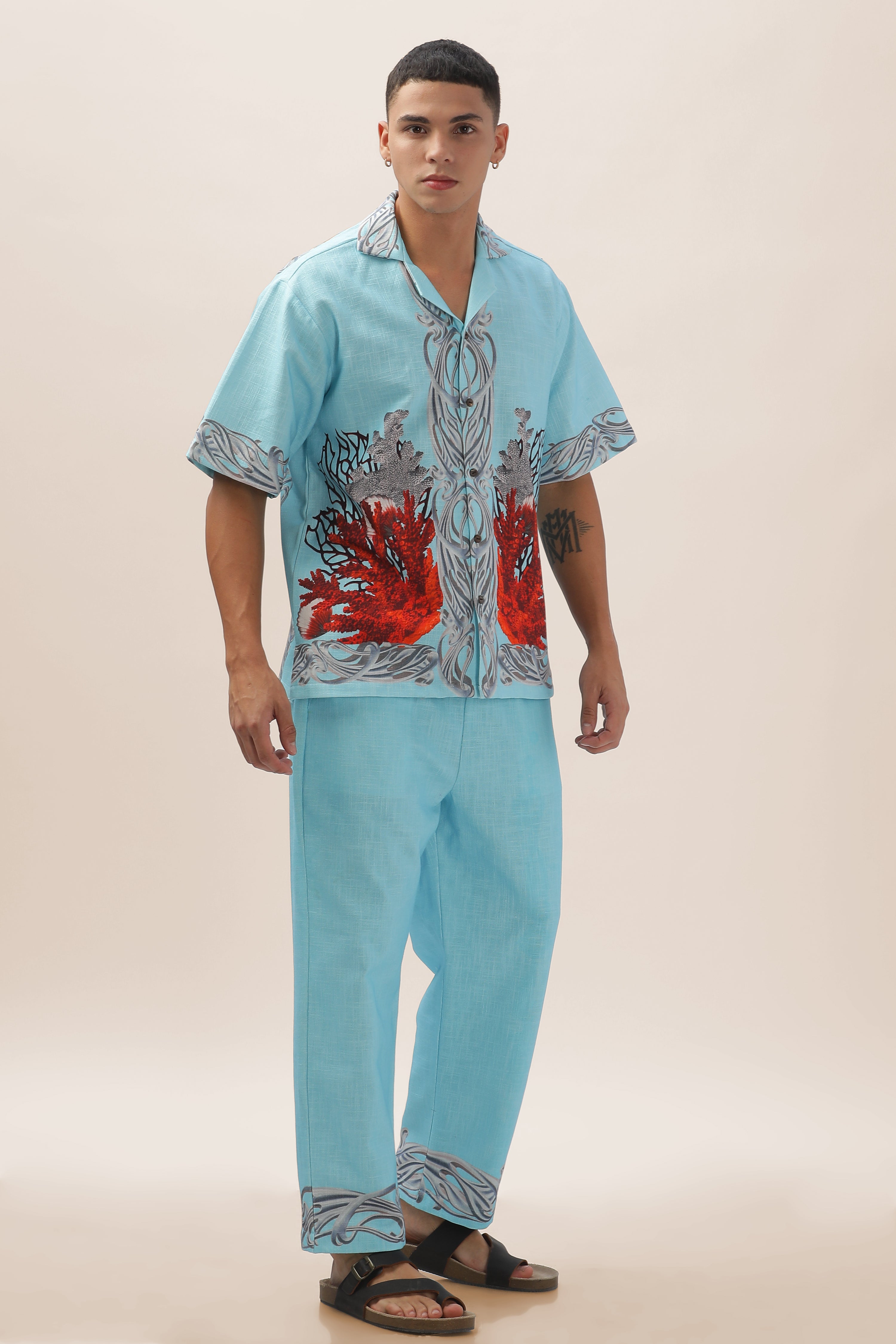 Men Ocean Bloom Cotton Hemp Shirt