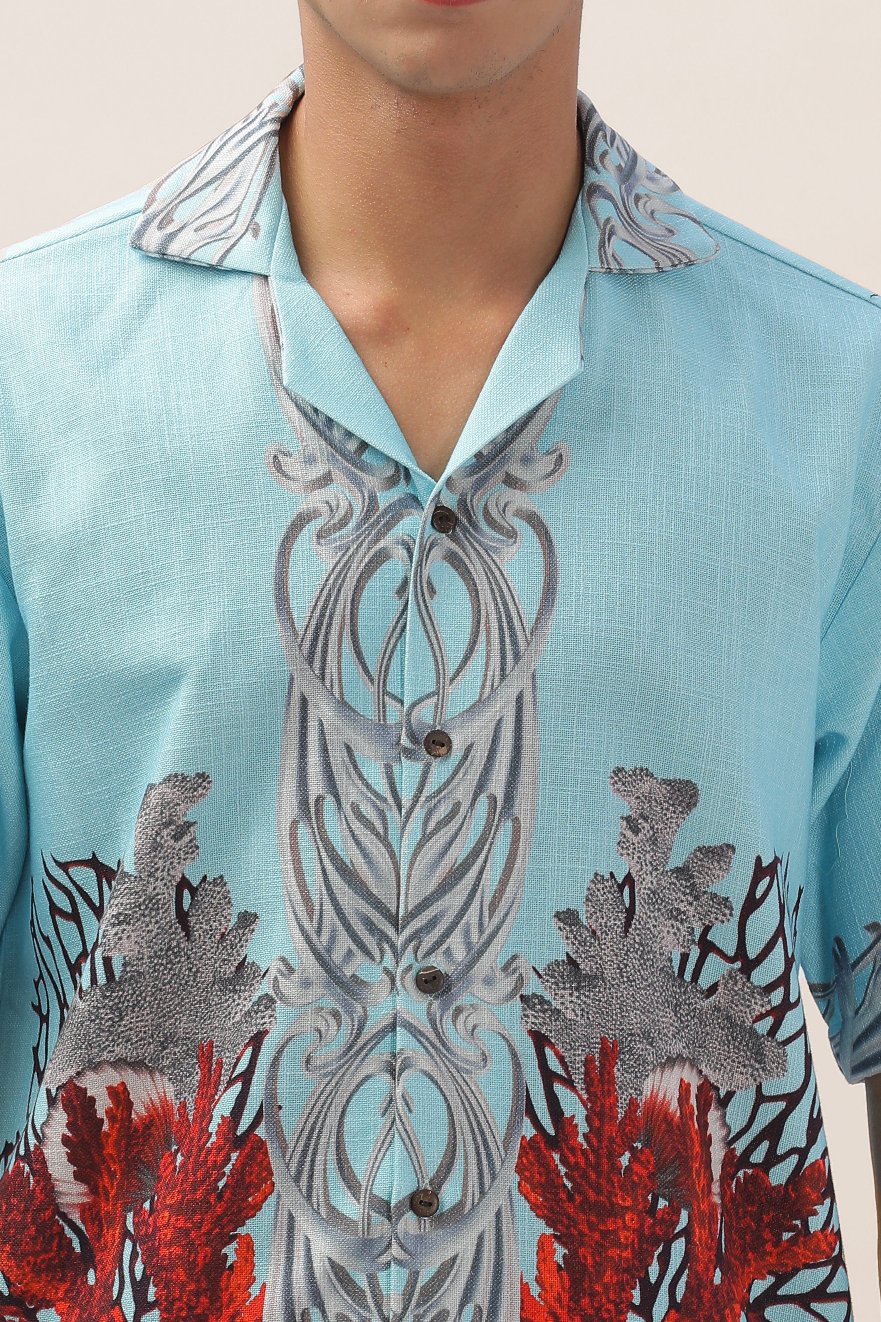 Men Ocean Bloom Cotton Hemp Shirt