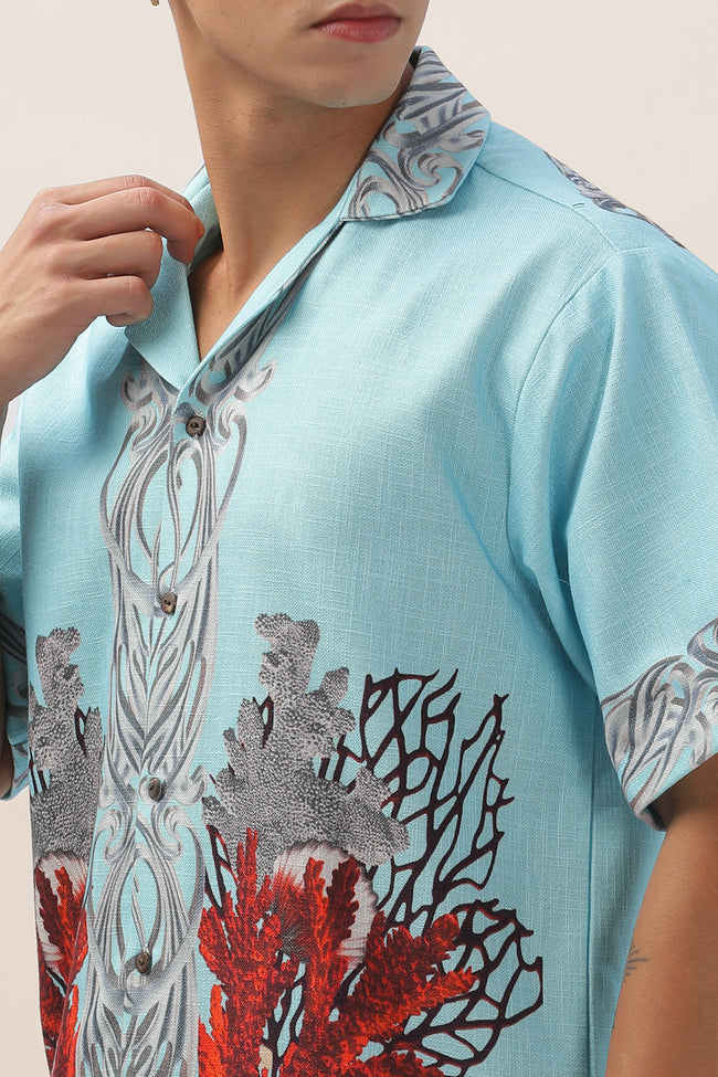 Men Ocean Bloom 100% Cotton Hemp Shirt