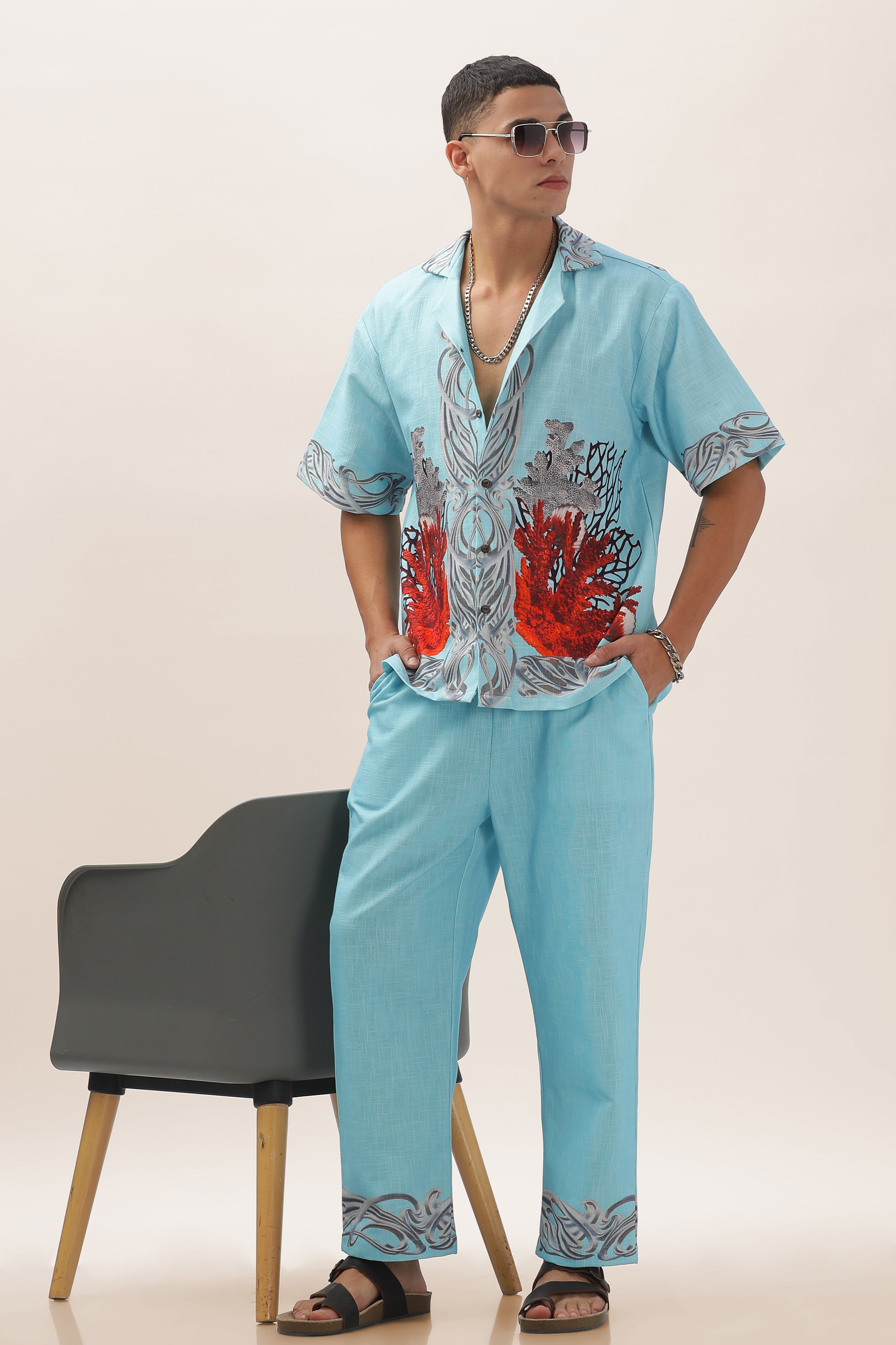 Men Ocean Bloom Cotton Hemp Shirt