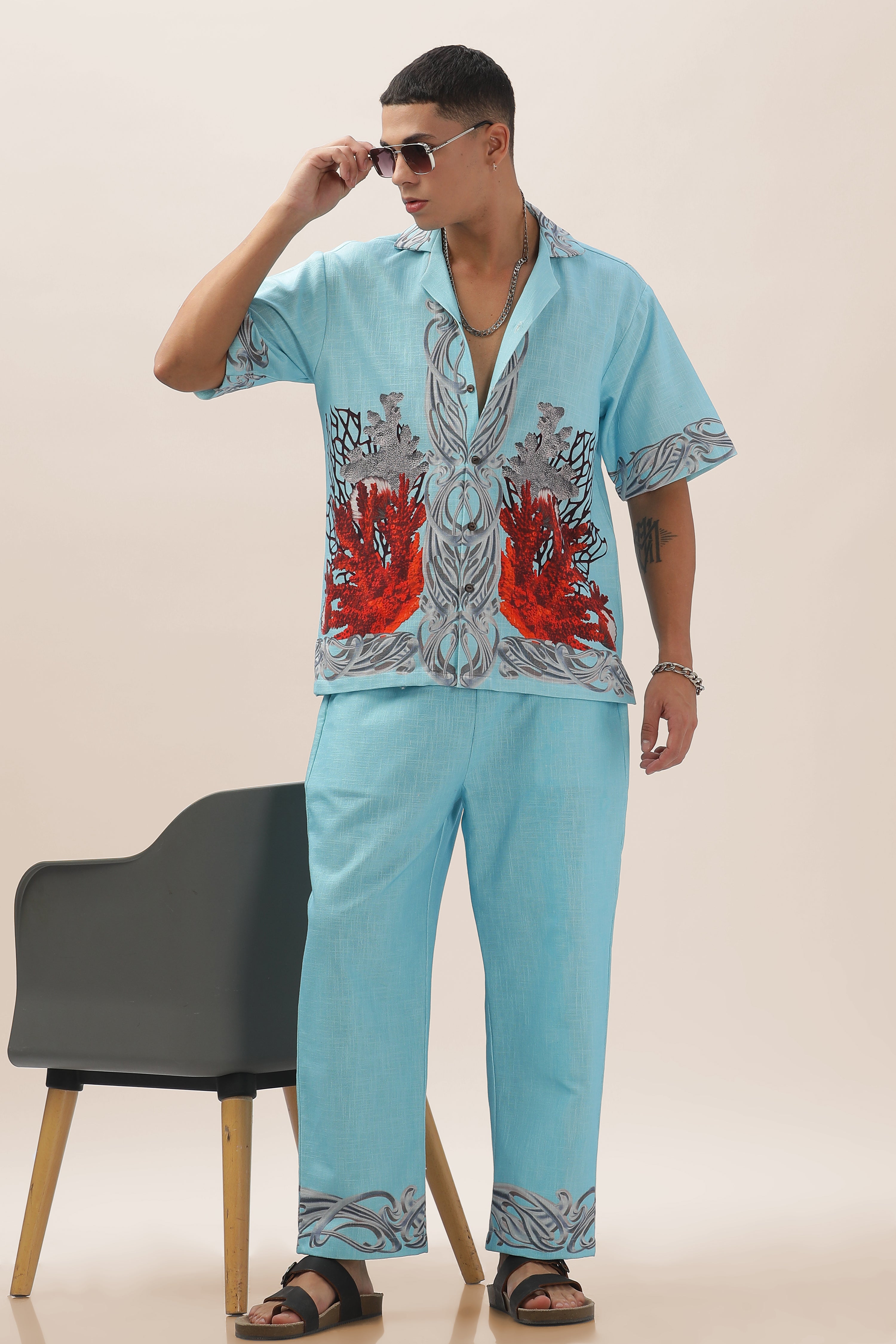 Men Ocean Bloom Cotton Hemp Shirt