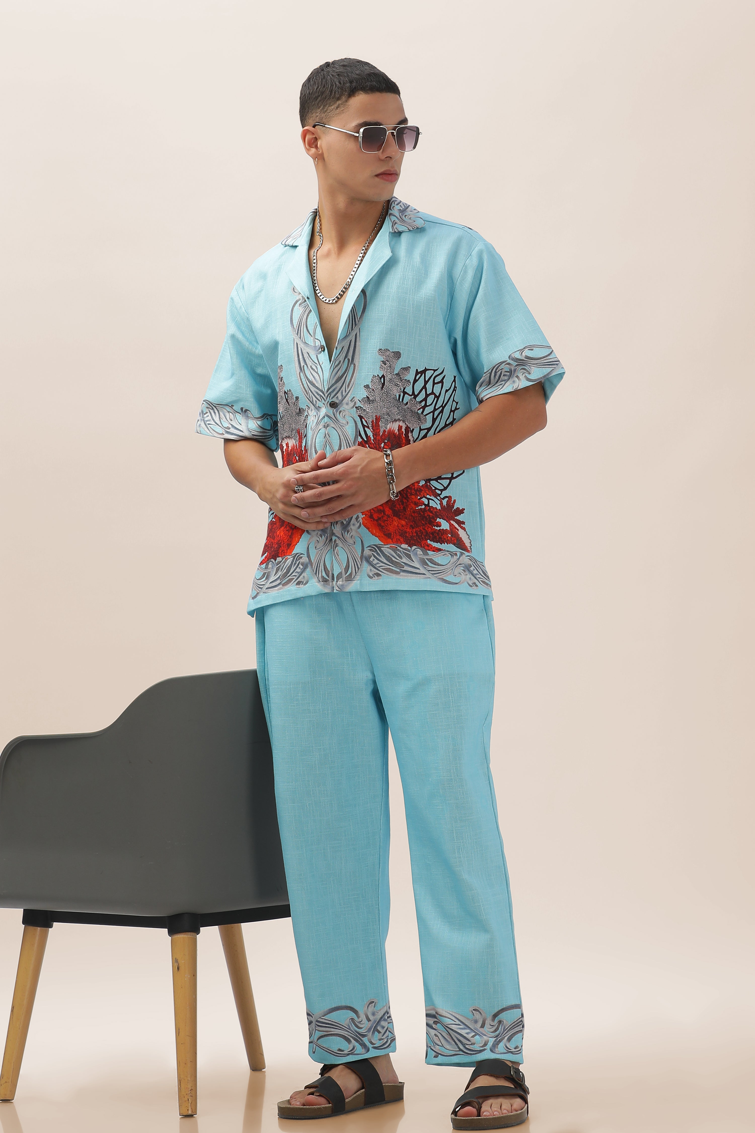 Men Ocean Bloom Cotton Hemp Shirt