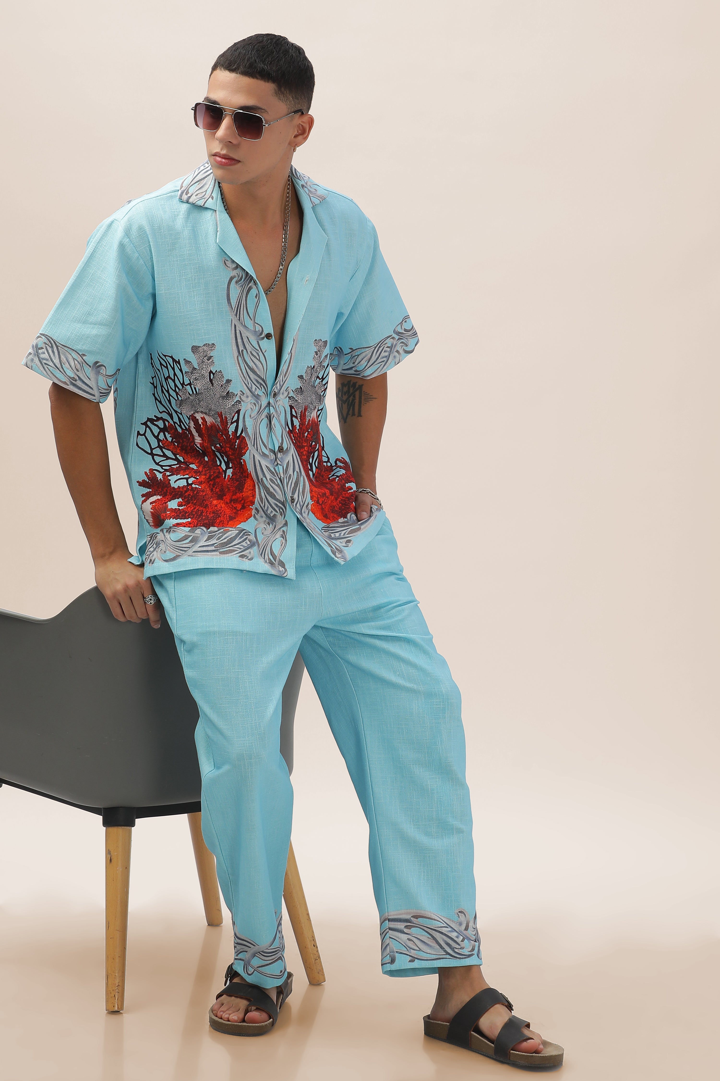 Men Ocean Bloom Cotton Hemp Shirt