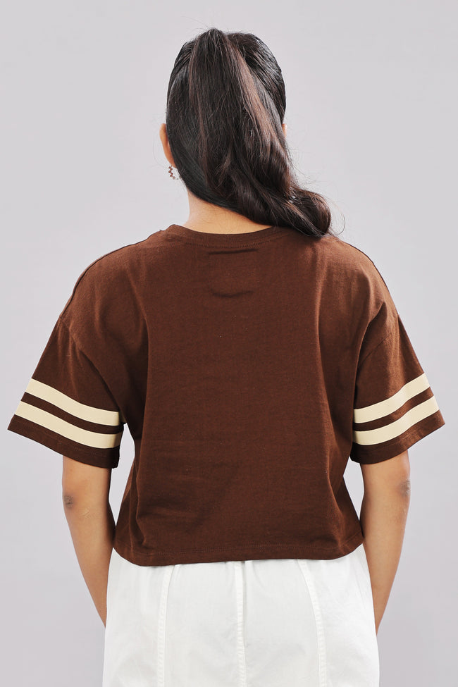 Women Printed Brown Cotton Tshirt