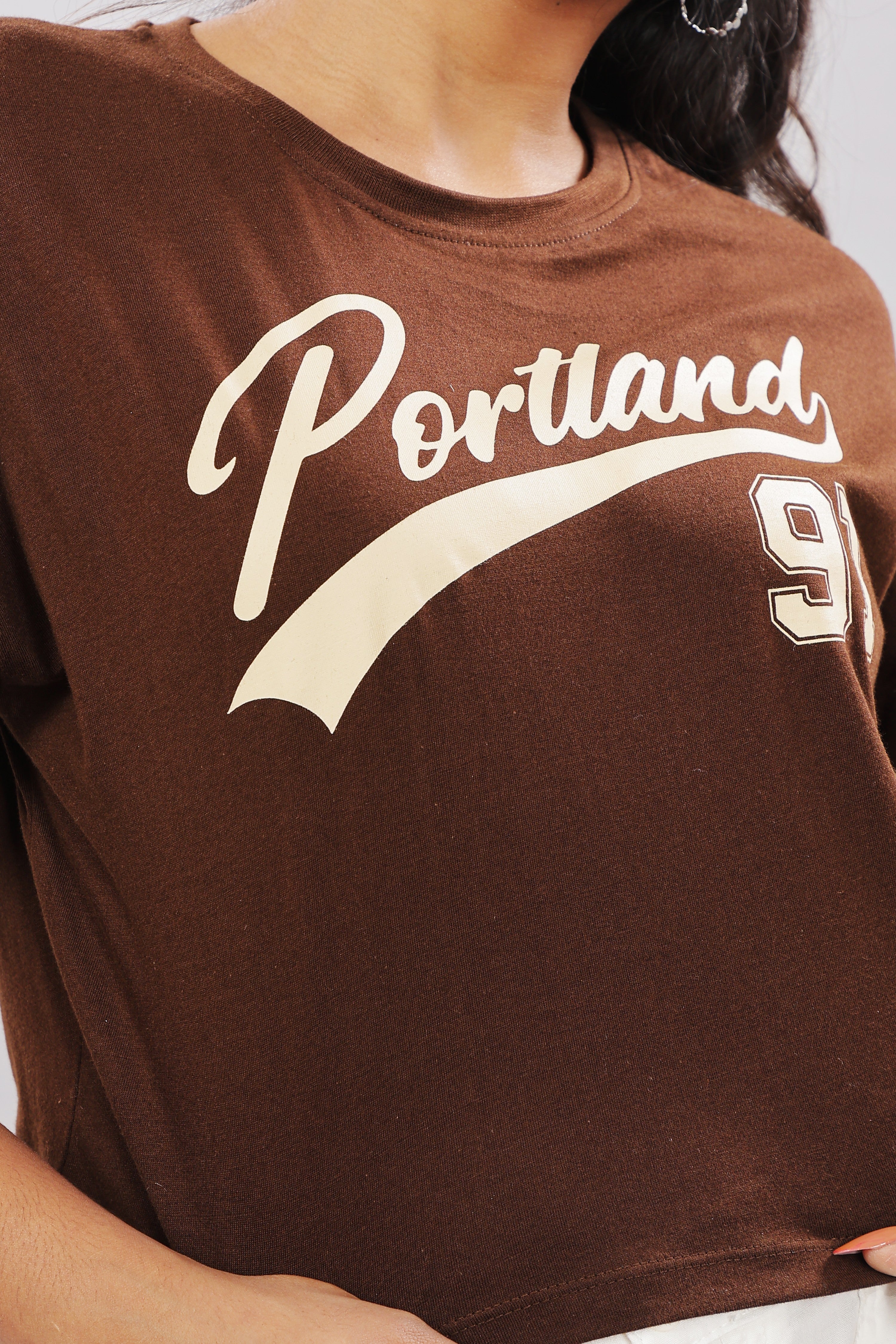 Women Printed Brown Cotton Tshirt