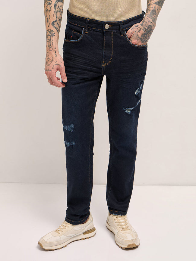 Men Dark BlueLight Fade Mid-Rise Skinny Fit Jeans