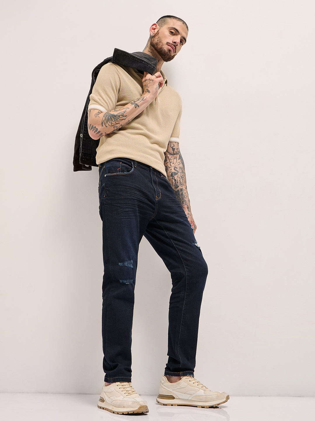 Men Dark BlueLight Fade Mid-Rise Skinny Fit Jeans