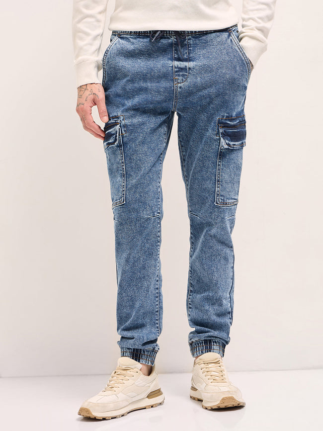 Men Mid Blue Slim Fit Jogger-Style jean