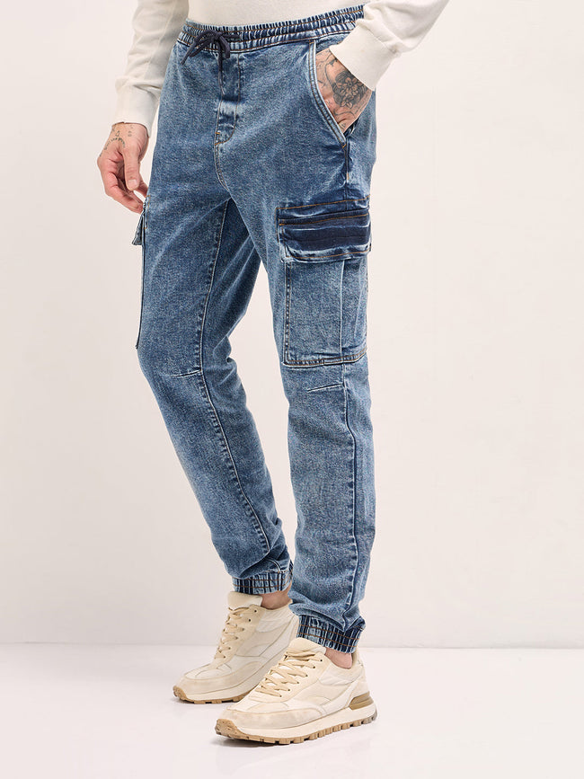 Men Mid Blue Slim Fit Jogger-Style jean