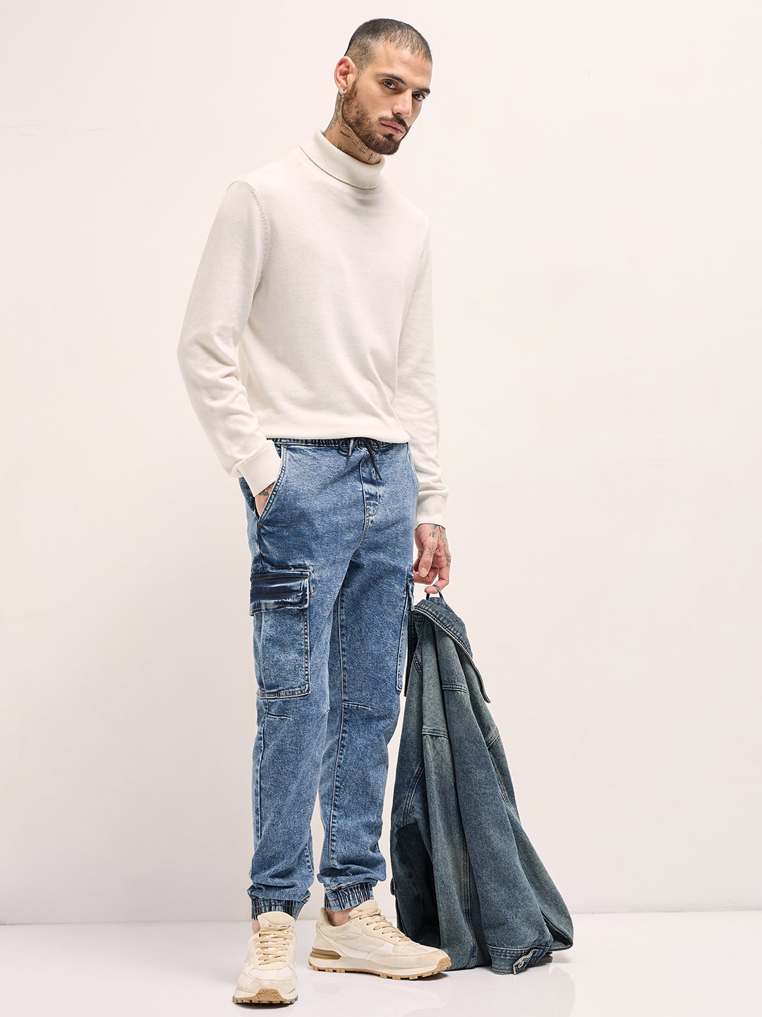Men Mid Blue Slim Fit Jogger-Style jean