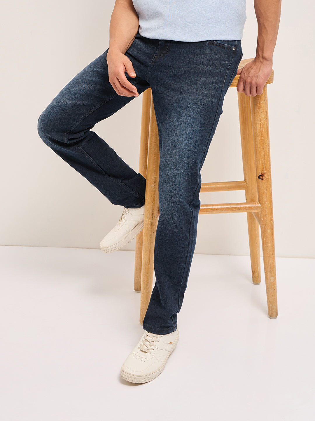 Men Dark BlueLight Fade Skinny Fit Mid-Rise Jeans