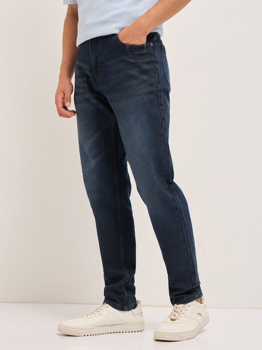 Men Dark BlueLight Fade Skinny Fit Mid-Rise Jeans