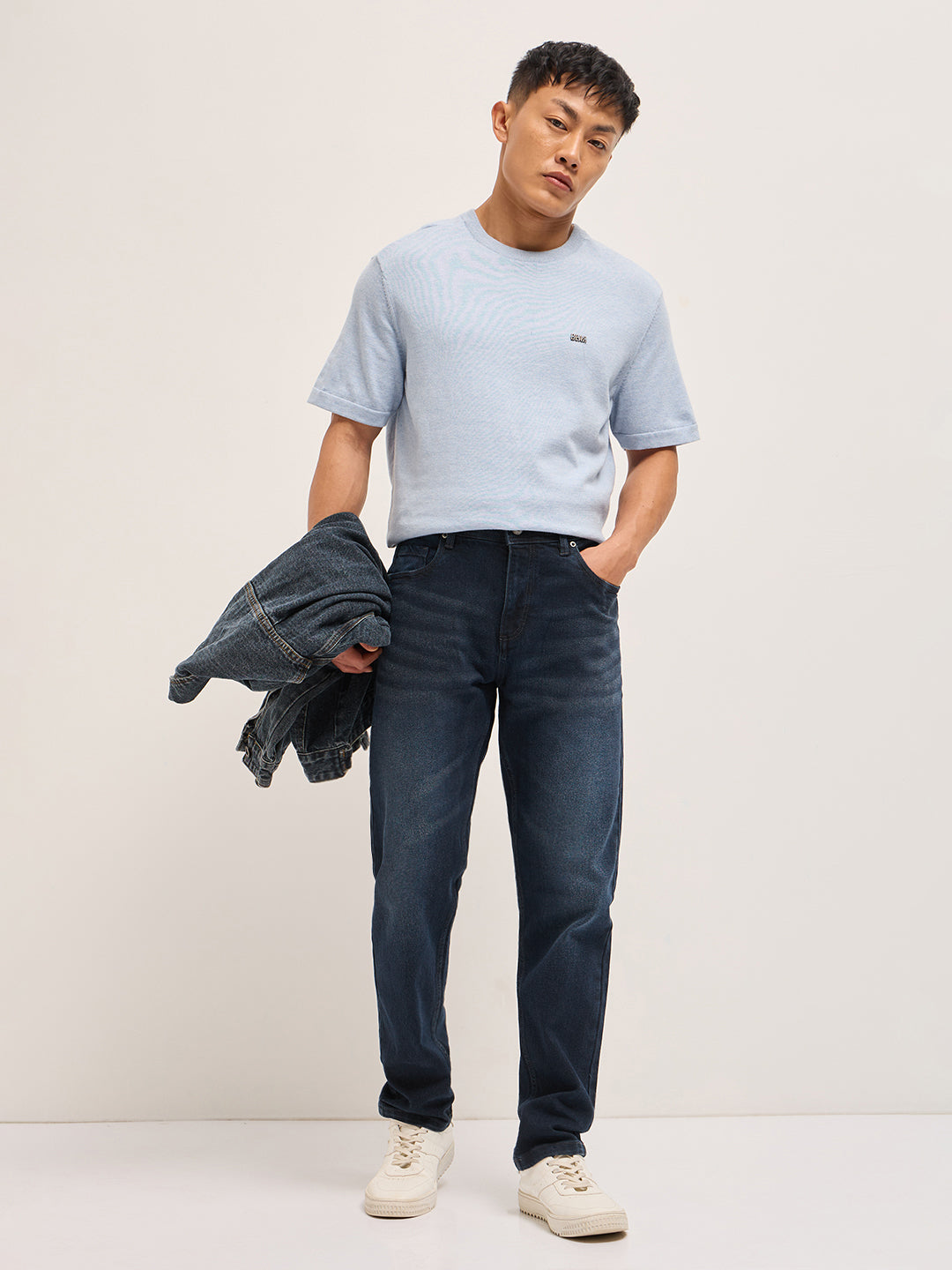 Men Dark BlueLight Fade Skinny Fit Mid-Rise Jeans