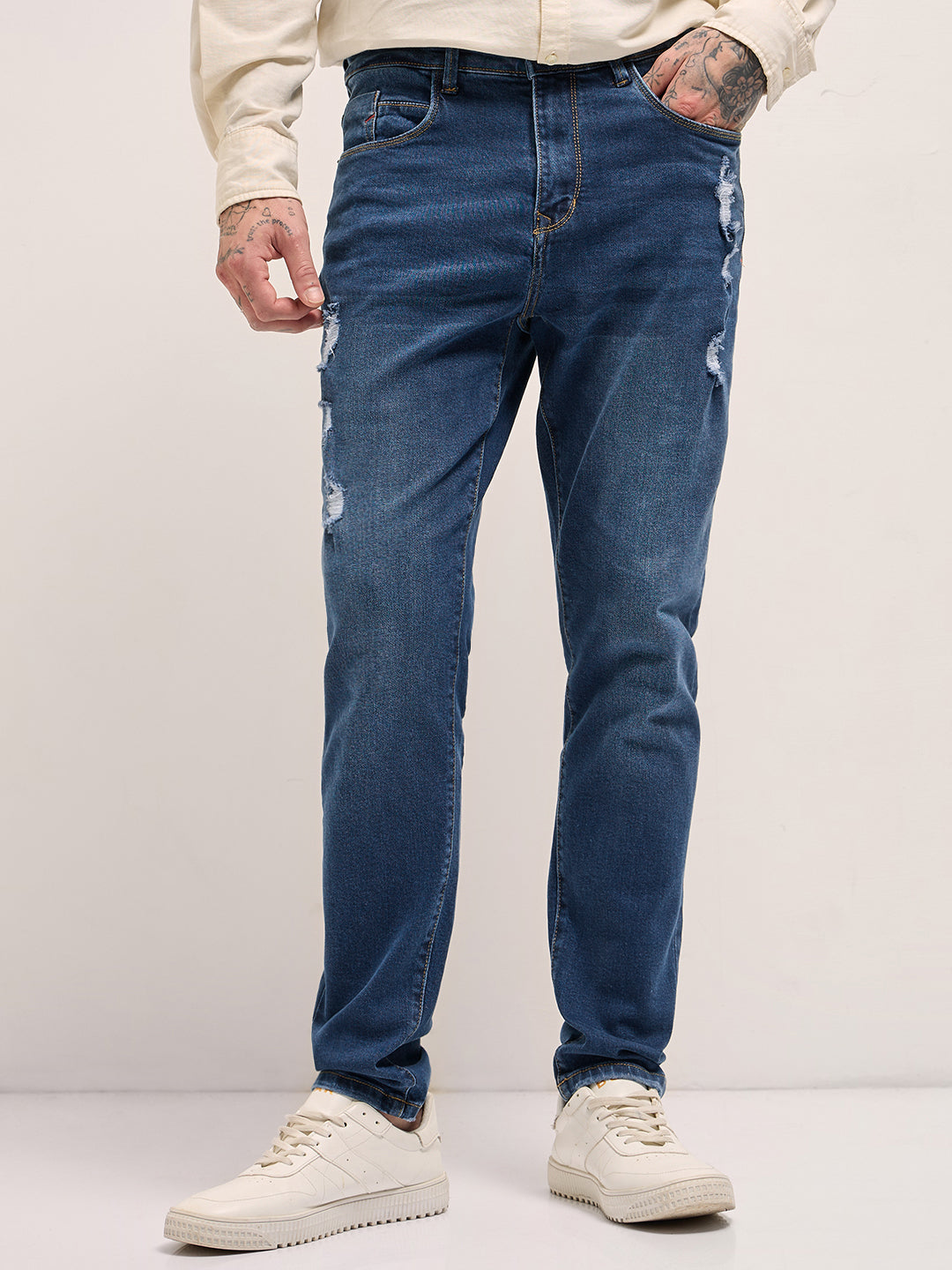 Men Blue Light Fade Mid-Rise Jeans