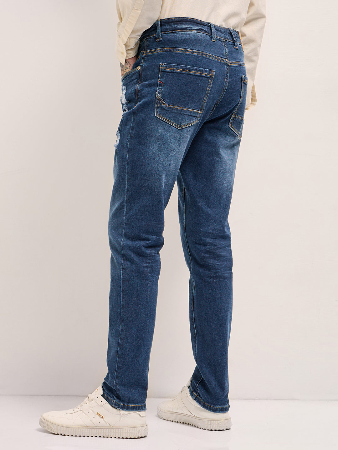 Men Blue Light Fade Mid-Rise Jeans