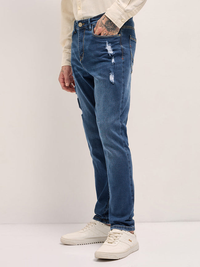 Men Blue Light Fade Mid-Rise Jeans