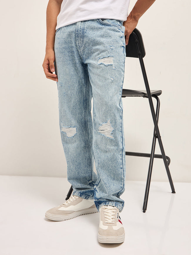 Men Light BlueLight Fade Slim Fit Mid-Rise Jeans