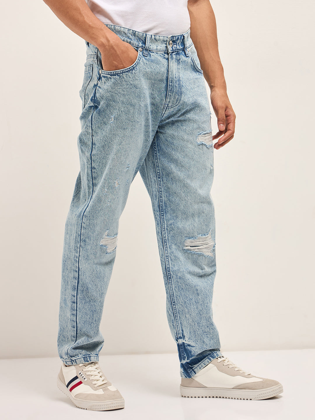 Men Light BlueLight Fade Slim Fit Mid-Rise Jeans