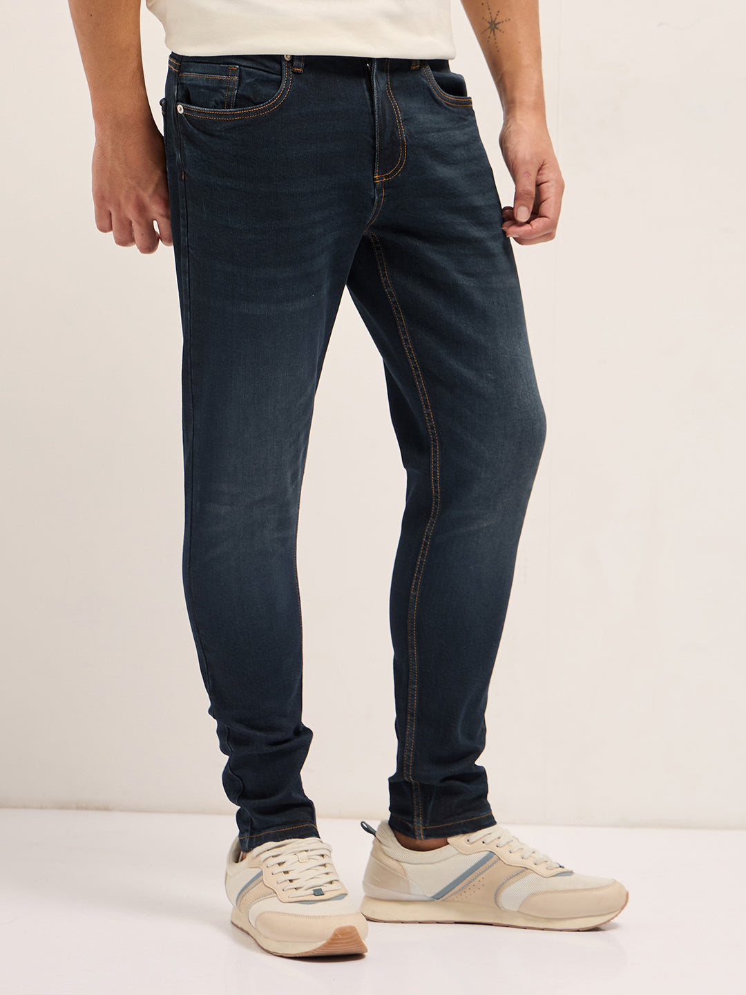 Men Dark BlueMid Fade Mid-Rise Slim Fit Jeans