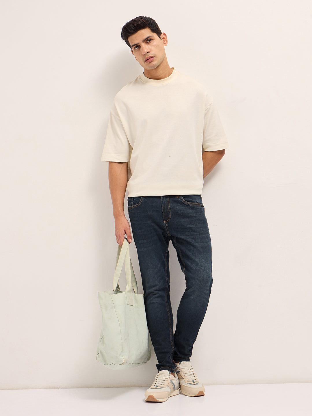 Men Dark BlueMid Fade Mid-Rise Slim Fit Jeans