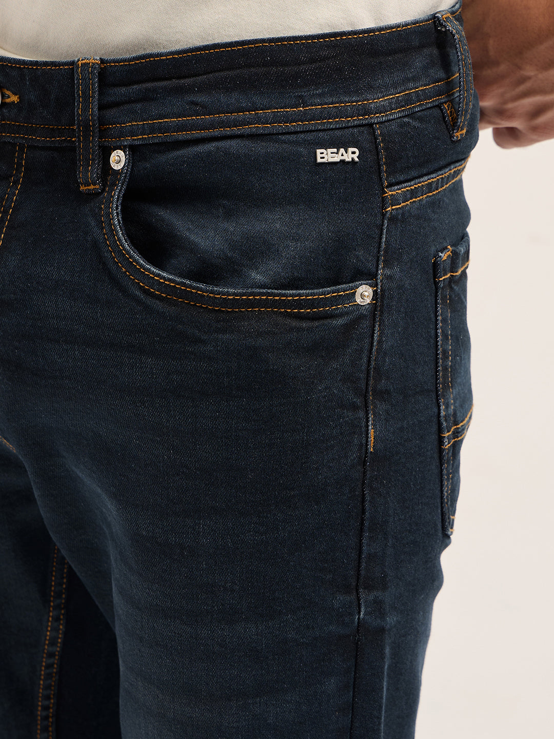 Men Dark BlueMid Fade Mid-Rise Slim Fit Jeans