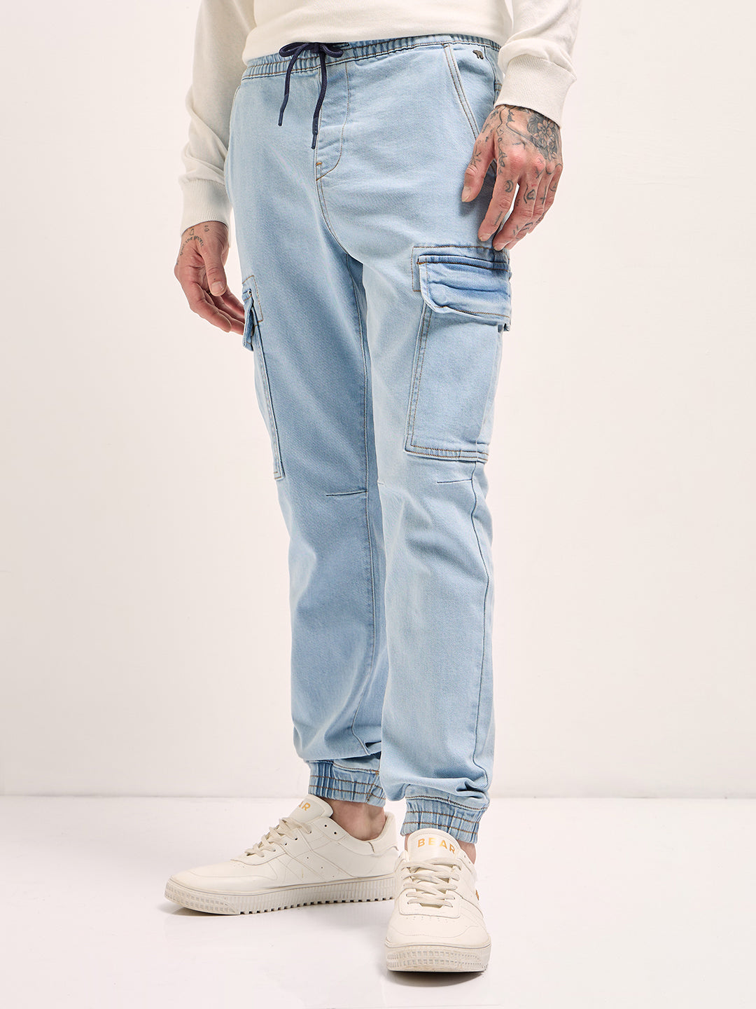 Men Light Blue Slim Fit Jogger-Style jean
