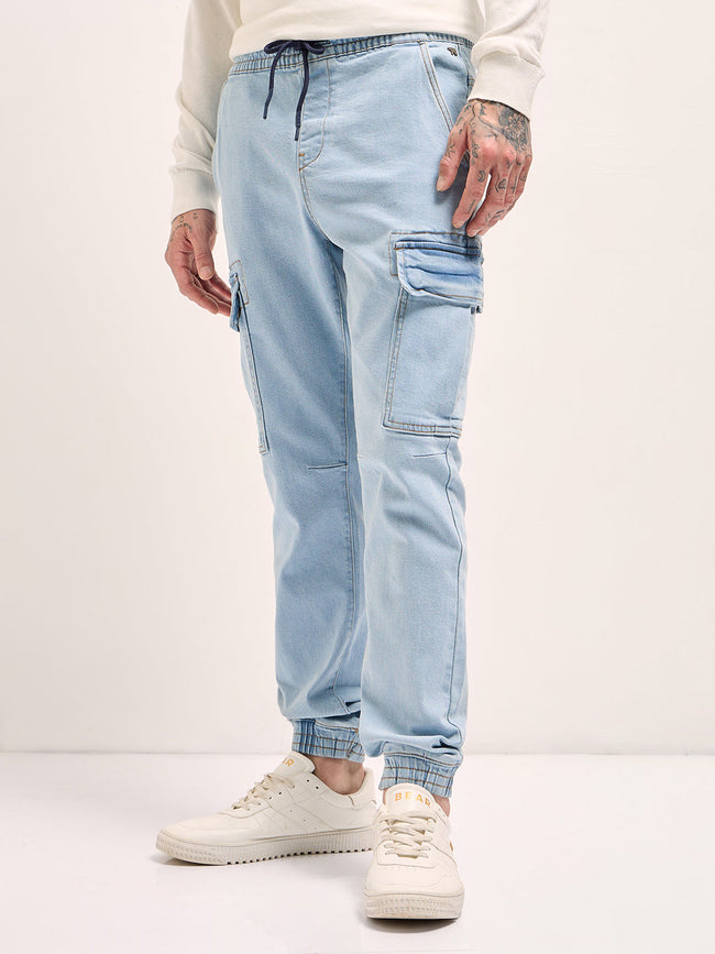 Men Light Blue Slim Fit Jogger-Style jean
