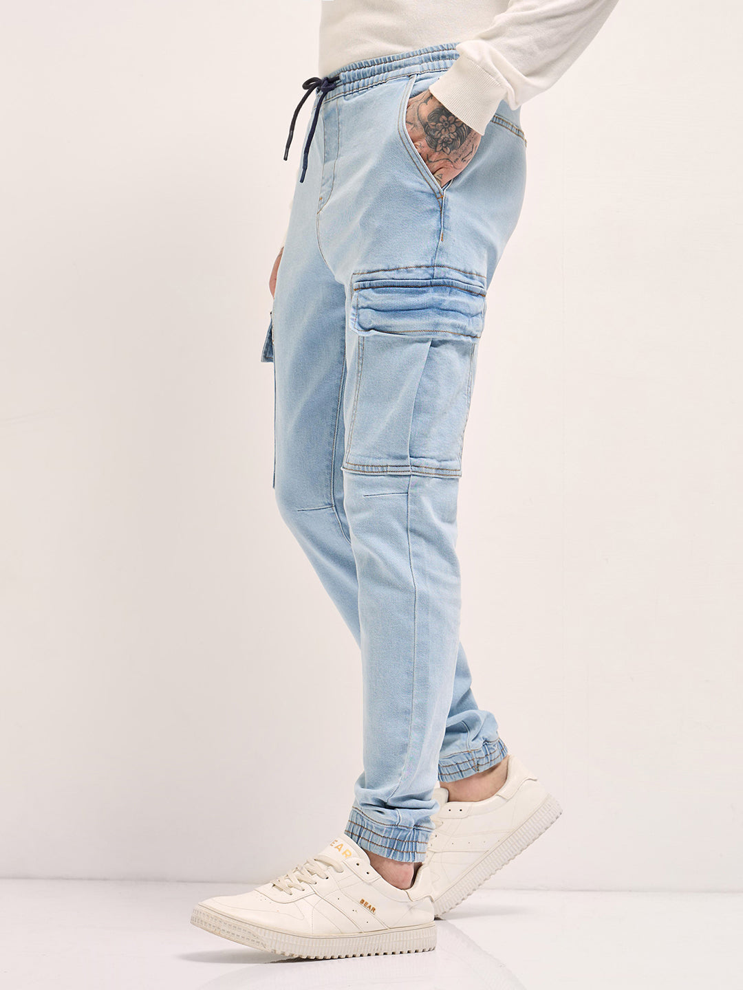 Men Light Blue Slim Fit Jogger-Style jean