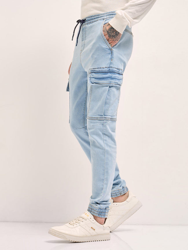 Men Light Blue Slim Fit Jogger-Style jean