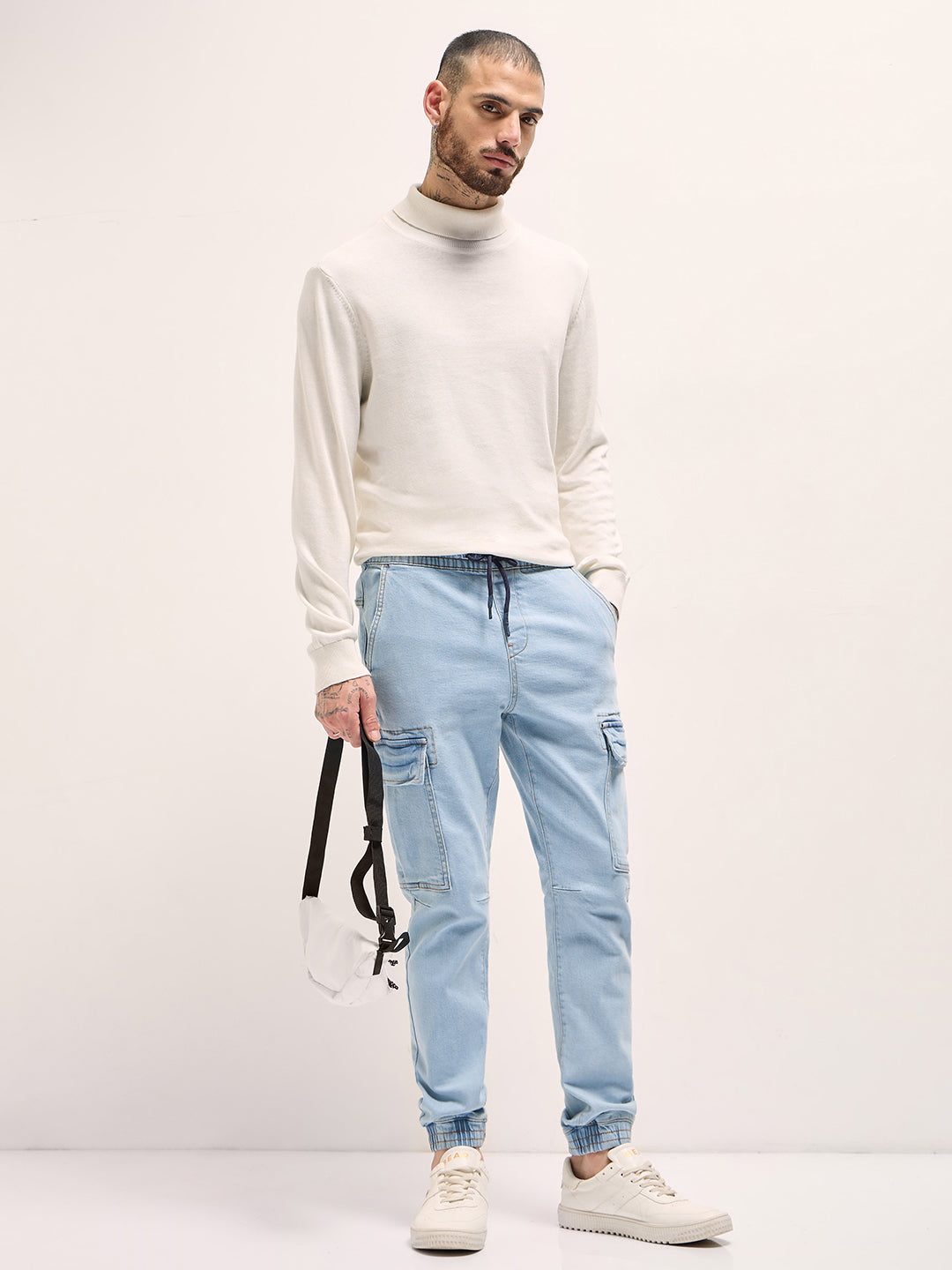 Men Light Blue Slim Fit Jogger-Style jean