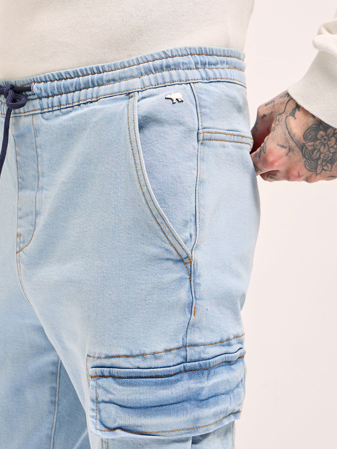 Men Light Blue Slim Fit Jogger-Style jean