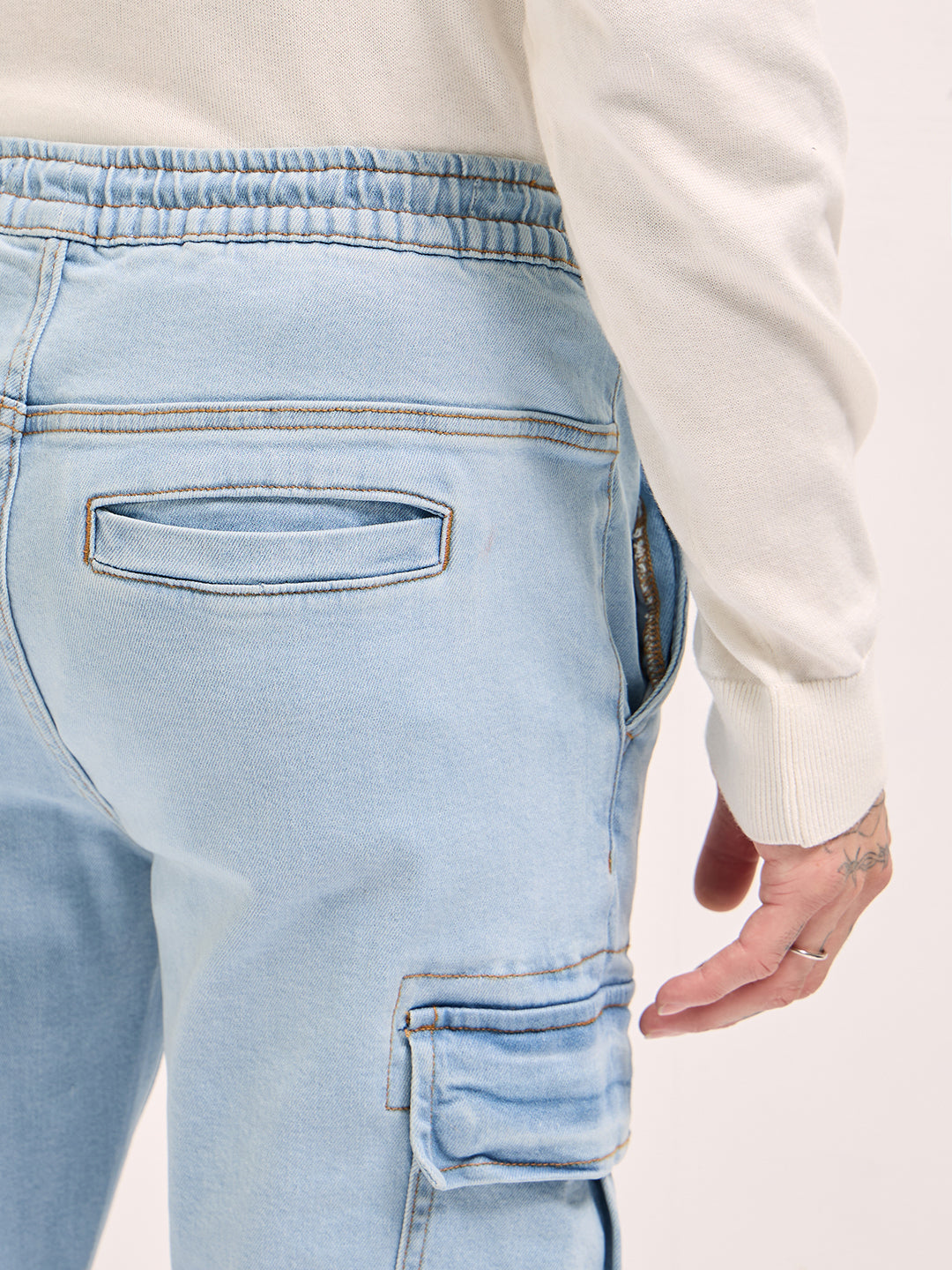Men Light Blue Slim Fit Jogger-Style jean