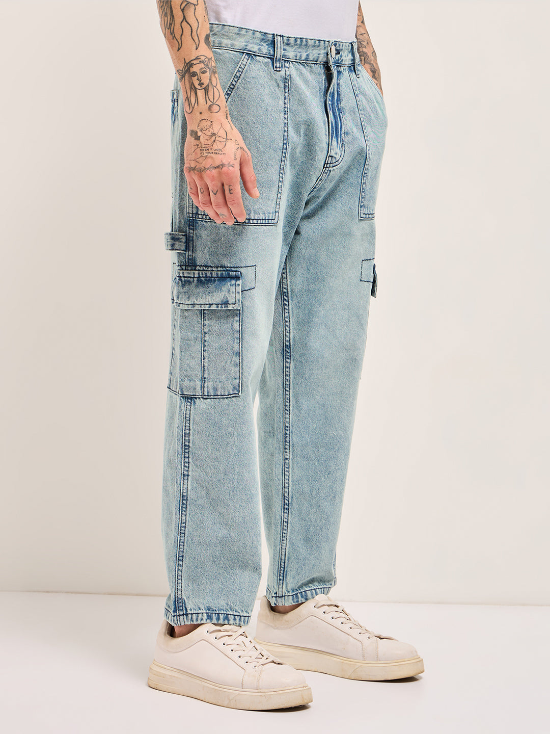 Men Light BlueMid Fade Mid-Rise Slim Fit Jeans