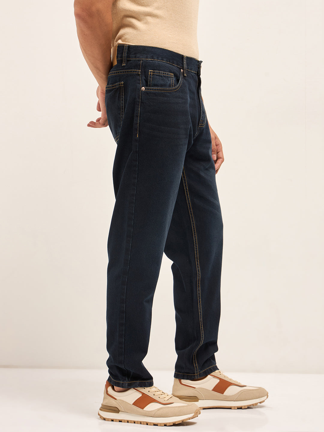 Men Dark BlueMid Fade Mid-Rise Baggy Fit Cargo Jeans