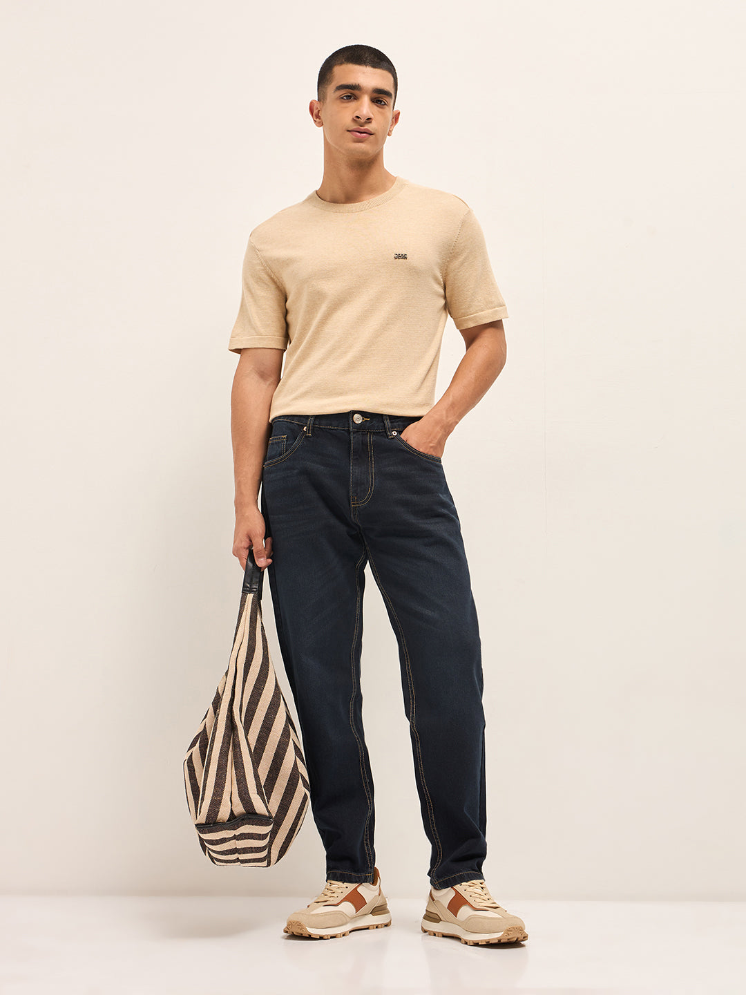 Men Dark BlueMid Fade Mid-Rise Baggy Fit Cargo Jeans