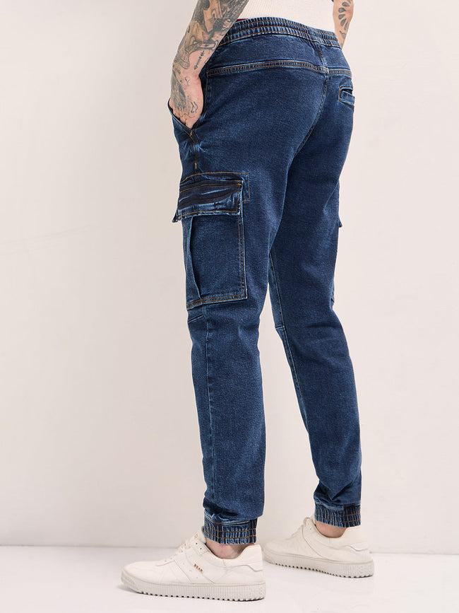 Men Dark Blue Slim Fit Jogger-Style jean