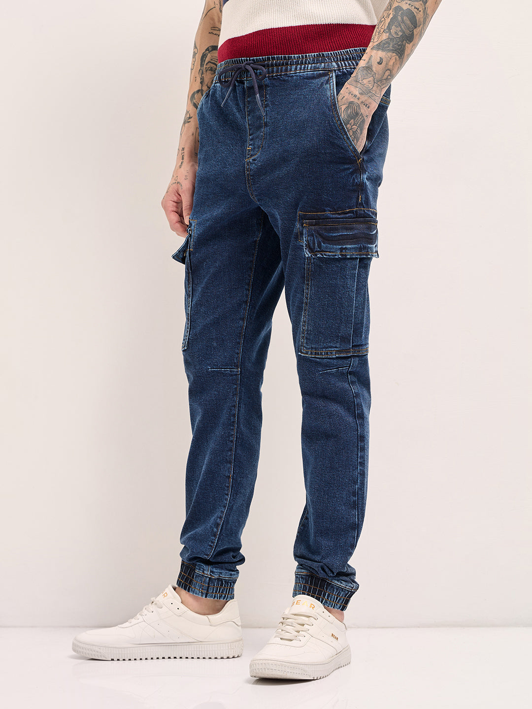 Men Dark Blue Slim Fit Jogger-Style jean