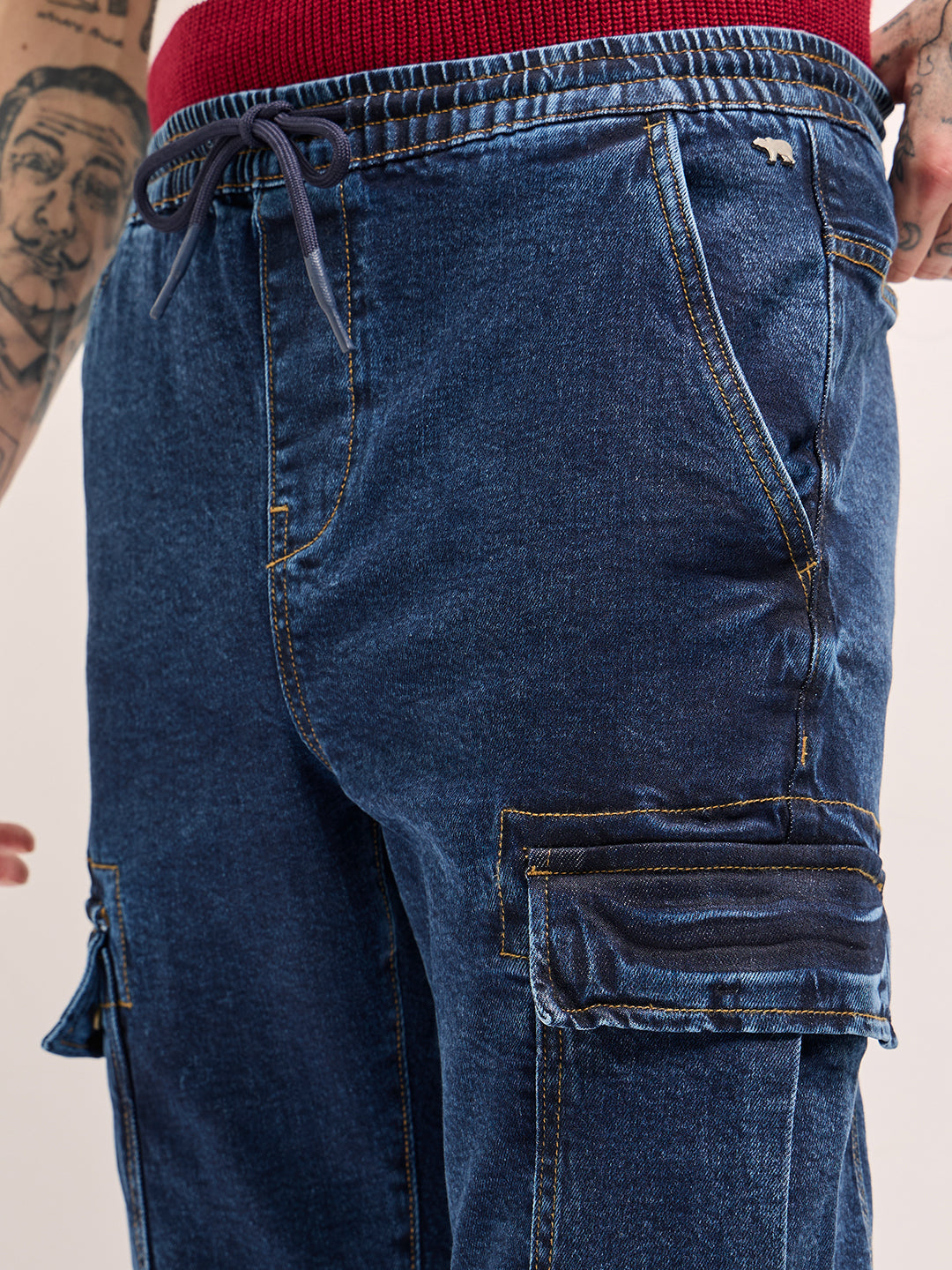 Men Dark Blue Slim Fit Jogger-Style jean
