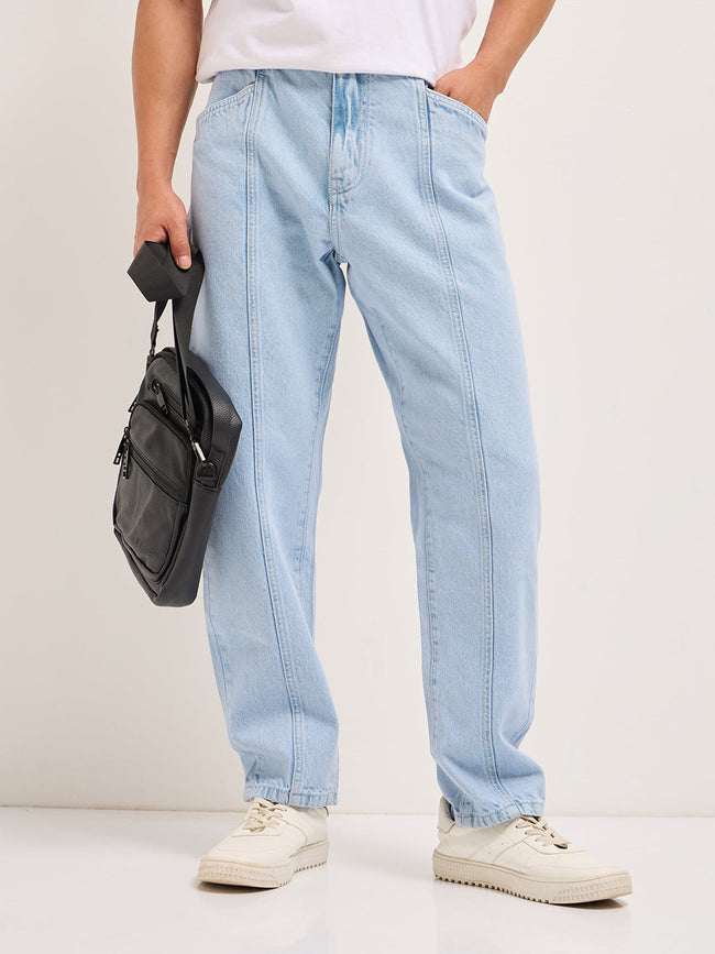Men Light Blue Mid-Rise Elasticated Waist Jeans