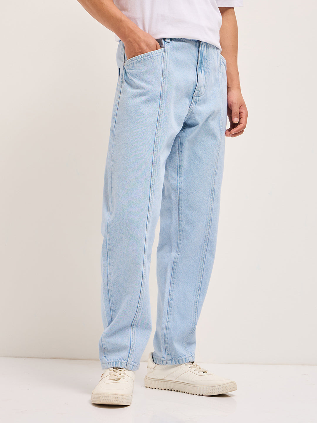 Men Light Blue Mid-Rise Elasticated Waist Jeans