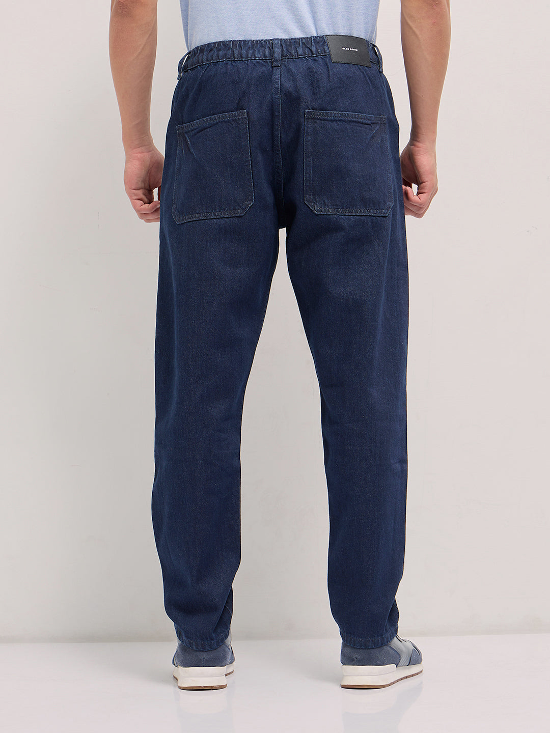 Men Dark Blue Mid-Rise Elasticated Waist Relaxed Fit Jeans